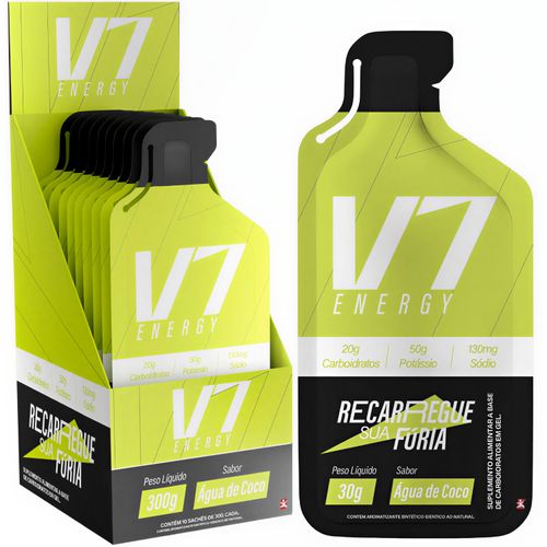 CARBOGEL - CARBOIDRATOS + POTÁSSIO + SÓDIO + VITAMINAS 10 SACHÊS 30G CADA ÁGUA DE COCO - V7 ENERGY