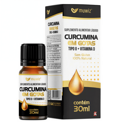 CURCUMINA CURCUMA + COLÁGENO TIPO 2 + VITAMINA D EM GOTAS 30 ML - MUWIZ