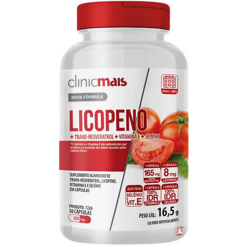 LICOPENO TRANS-RESVERATROL SELÊNIO ZINCO VIT. E 30 CÁPSULAS - CLINICMAIS