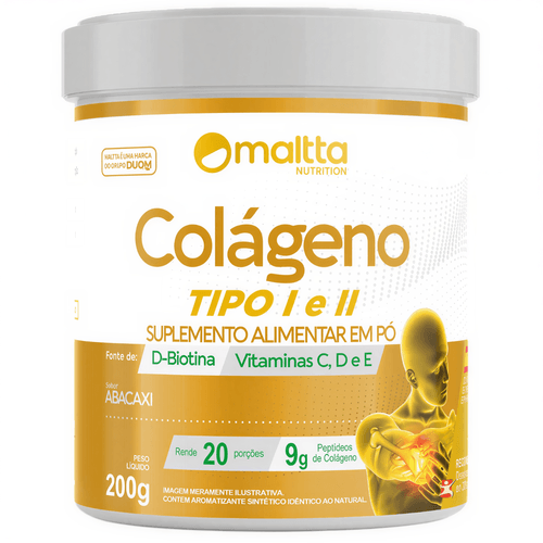 COLÁGENO TIPO 1 E 2 + BIOTINA + VITAMINAS E + C + D 200G ABACAXI - MALTTA NUTRITION