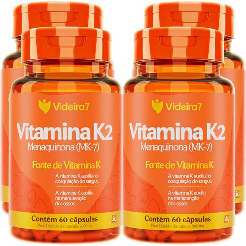 KIT 4 VITAMINA K2 MENAQUINONA MK-7 1 AO DIA 100% IDR TOTAL 240 CÁPSULAS - VIDEIRA7
