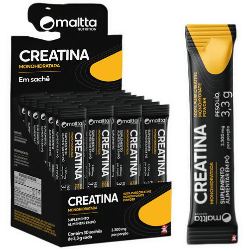 CREATINA MONOHIDRATADA PÓ 100% PURA EM SACHÊ 30 UNIDADES DE 3,3G - MALTTA NUTRITION
