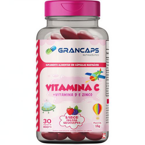 VITAMINA C + D3 + ZINCO KIDS - TRIPLA PROTEÇÃO 30 CÁPSULAS MASTIGÁVEIS FRUTAS SILVESTRES - GRANCAPS VITAMINA C + D3 + ZINCO KIDS - TRIPLA PROTEÇÃO 30 CÁPSULAS MASTIGÁVEIS FRUTAS SILVESTRES - GRANCAPS