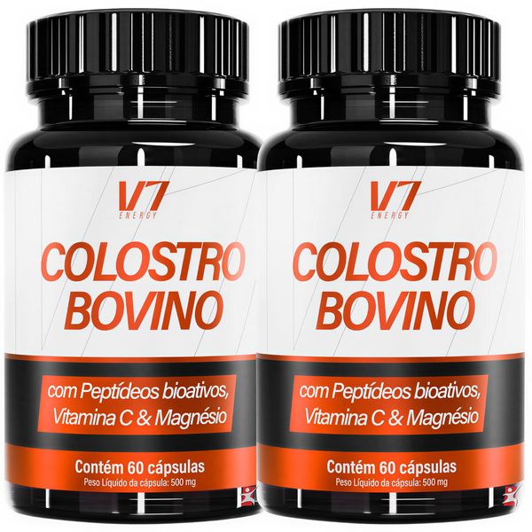 KIT 2 COLOSTRO BOVINO + PEPTÍDEOS BIOATIVOS + VITAMINA C + MAGNÉSIO TOTAL 120 CÁPSULAS - V7 ENERGY