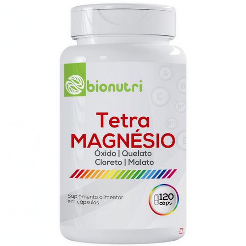 TETRA MAGNÉSIO - ÓXIDO + QUELATO + CLORETO + MALATO 120 CÁPSULAS - BIONUTRI