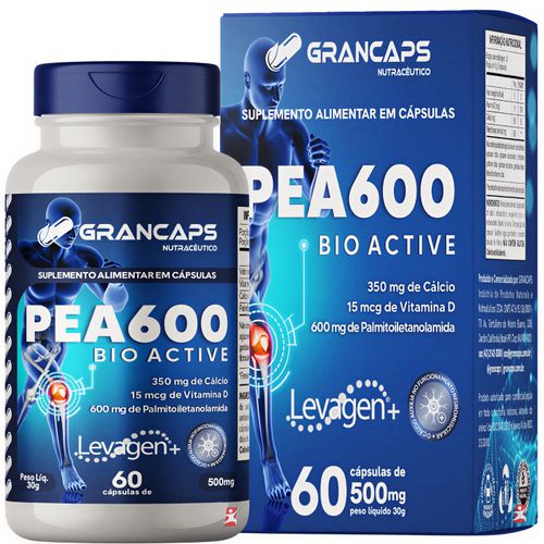 PEA 600 BIO ACTIVE PALMITOILETANOLAMIDA + VITAMINA D + CÁLCIO 60 CÁPSULAS - GRANCAPS PEA 600 BIO ACTIVE PALMITOILETANOLAMIDA + VITAMINA D + CÁLCIO 60 CÁPSULAS - GRANCAPS