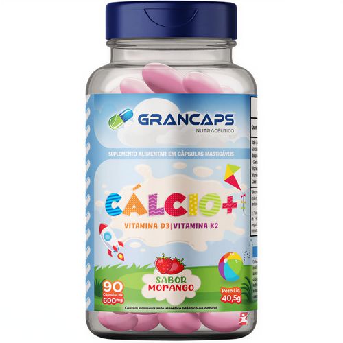 CÁLCIO + K2 + D3 KIDS 90 CÁPSULAS MASTIGÁVEIS SABOR MORANGO - GRANCAPS CÁLCIO + K2 + D3 KIDS 90 CÁPSULAS MASTIGÁVEIS SABOR MORANGO - GRANCAPS
