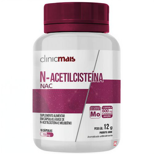 ACETILCISTEINA NAC 600MG + MOLIBDÊNIO 30 CAPSULAS - CLINICMAIS