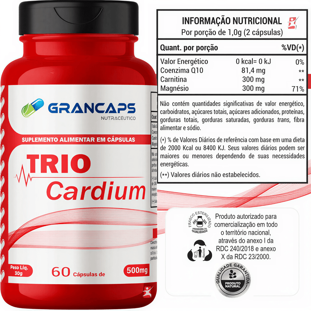 l carnitina coenzima q10 TRIO CARDIUM - COENZIMA Q10 + MAGNÉSIO + L-CARNITINA 60 CÁPSULAS