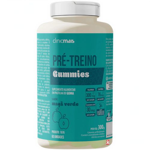 GOMAS DE PRÉ-TREINO SABOR MAÇÃ VERDE 60 GUMMIES - CLINICMAIS