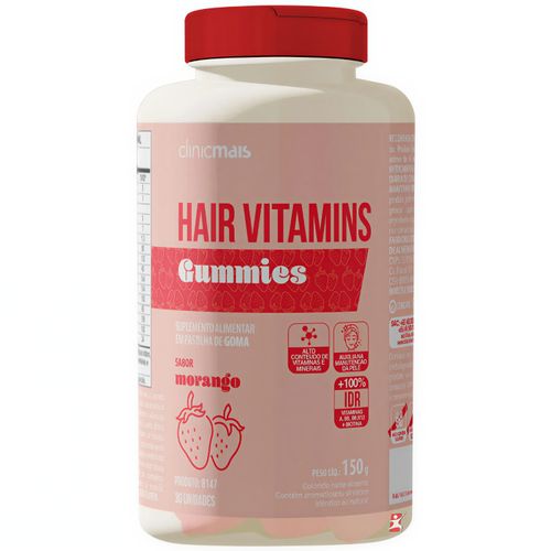 GOMAS HAIR VITAMINS CABELO, PELE E UNHAS SABOR MORANGO 30 GUMMIES - CLINICMAIS