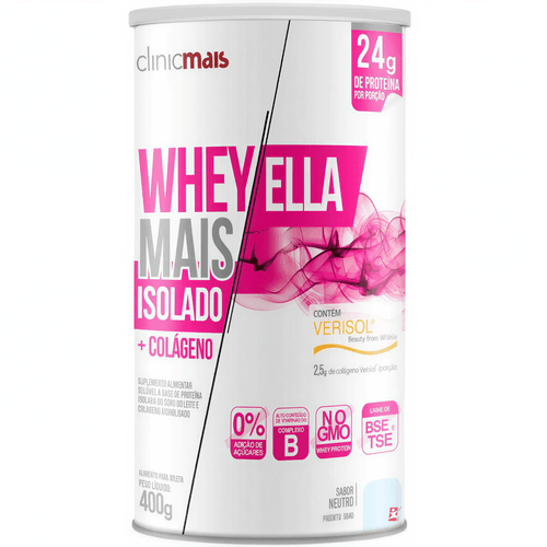 WHEY MAIS ELLA ISOLADO + COLÁGENO VERISOL SABOR NEUTRO 400G - CLINIC MAIS