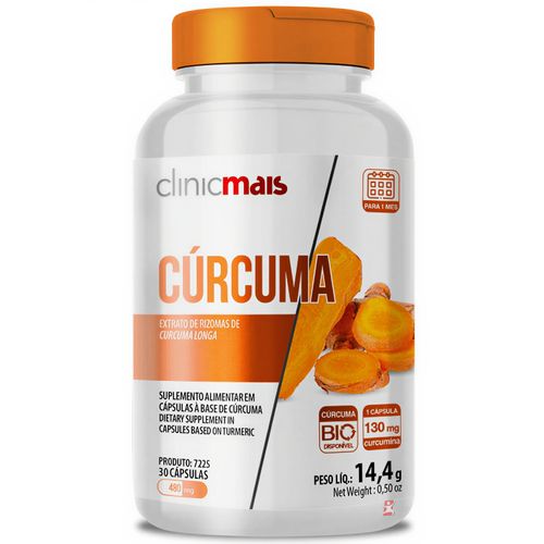 CURCUMA 130MG CURCUMINA CONCENTRADA 1 AO DIA 30 CAPSULAS - CLINICMAIS