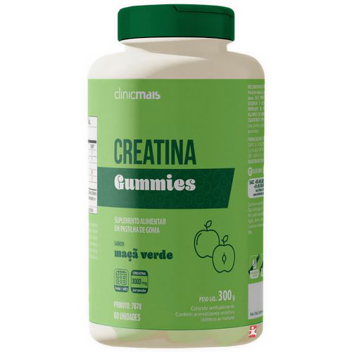 GOMAS DE CREATINA CONCENTRADA 3G POR DOSE SABOR MAÇÃ VERDE 60 GUMMIES - CLINICMAIS GOMAS DE CREATINA CONCENTRADA 3G POR DOSE SABOR MAÇÃ VERDE 60 GUMMIES - CLINICMAIS