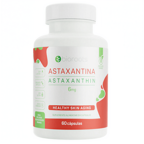 ASTAXANTINA 6MG HEALTHY SKIN AGING PRODUTO CONCENTRADO VEGANO 60 CAPSULAS - BIOROOTS