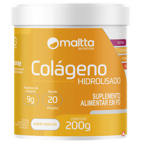 COLÁGENO HIDROLISADO PEPTÍDEOS + BIOTINA + VIT C + VIT D + VIT E 200G ABACAXI - MALTTA NUTRITION