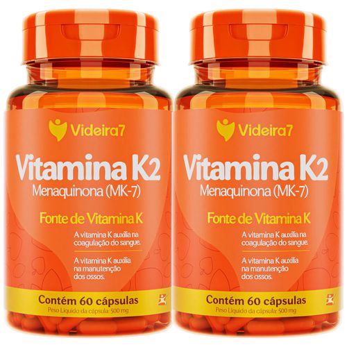 KIT 2 VITAMINA K2 MENAQUINONA MK-7 1 AO DIA 100% IDR TOTAL 120 CÁPSULAS - VIDEIRA7
