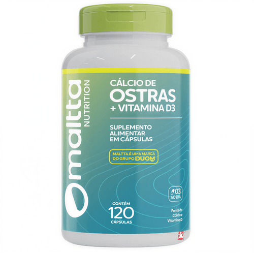 CÁLCIO DE OSTRAS + VITAMINA D3 120 CÁPSULAS SAUDE DOS OSSOS - MALTTA NUTRITION CÁLCIO DE OSTRAS + VITAMINA D3 120 CÁPSULAS SAUDE DOS OSSOS - MALTTA NUTRITION