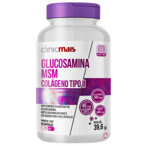 GLUCOSAMINA + MSM + COLÁGENO TIPO 2 60 CAPSULAS - CLINICMAIS