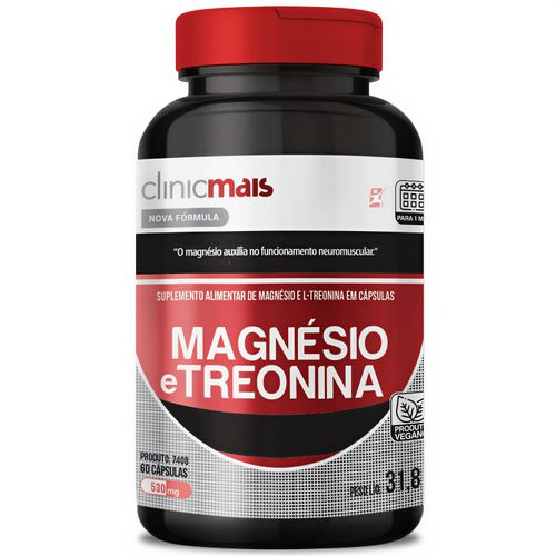 MAGNESIO E TREONINA PRODUTO VEGANO 60 CÁPSULAS - CLINICMAIS
