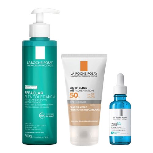 Kit-La-Roche-Posay-Gel-Effaclar-Serum-Hyalu-B5-Protetor-FPS-50-AE-Pigmentation-Clara-