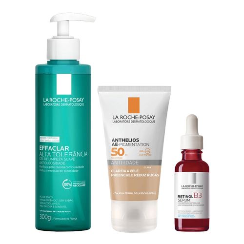 Kit-La-Roche-Posay-Gel-Effaclar-Serum-Retinol-B3-Protetor-FPS-50-AE-Pigmentation-Clara- Kit-La-Roche-Posay-Gel-Effaclar-Serum-Retinol-B3-Protetor-FPS-50-AE-Pigmentation-Clara-