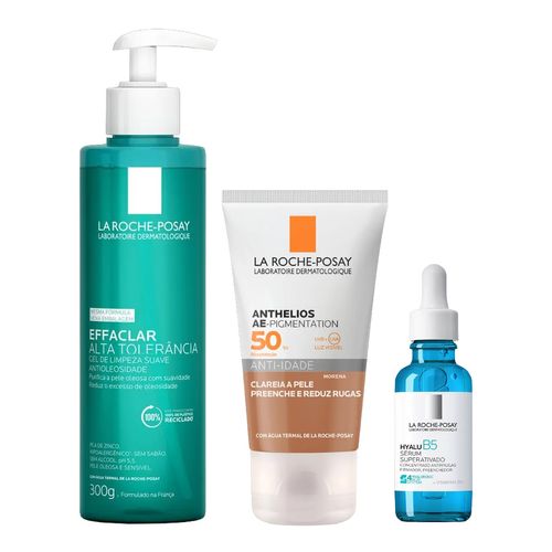 Kit-La-Roche-Posay-Gel-Effaclar-Serum-Hyalu-B5-Protetor-FPS-50-AE-Pigmentation-Morena-