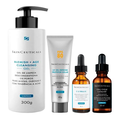 Kit-Skinceuticals-Gel-Blemish-Age-Serum-Booster-Serum-Vitamina-C-Protetor-FPS-80-UV Kit-Skinceuticals-Gel-Blemish-Age-Serum-Booster-Serum-Vitamina-C-Protetor-FPS-80-UV