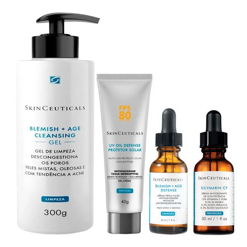 Kit-Skinceuticals-Gel-Serum-Silymarin-Serum-Blemish-Age-Defense-Protetor-FPS-80 Kit-Skinceuticals-Gel-Serum-Silymarin-Serum-Blemish-Age-Defense-Protetor-FPS-80