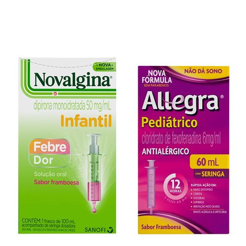 Kit-Pediatrico-Analgesico-Novalgina-100ml-Antialergico-Allegra-60ml Kit-Pediatrico-Analgesico-Novalgina-100ml-Antialergico-Allegra-60ml
