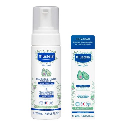 Kit-Mustela-Bebe-Recem-Nascido-Creme-Stelaker-Crosta-Lactea-40ml-Shampoo-150ml