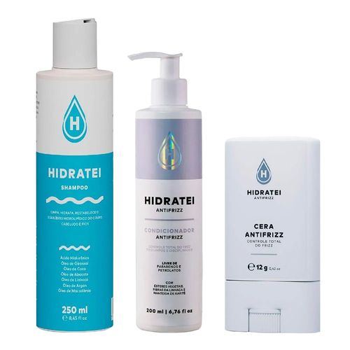 Kit-Hidratei-Antifrizz-Cera-Bastao-12g-Shampoo-250ml-Condicionador-200ml Kit-Hidratei-Antifrizz-Cera-Bastao-12g-Shampoo-250ml-Condicionador-200ml