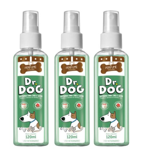3 x Perfume Loção Colônia Pet Shop Banho e Tosa Fragrância Cachorro e Gato Amadeirado 120ml Dr. Dog Carinho Bom Alta fix