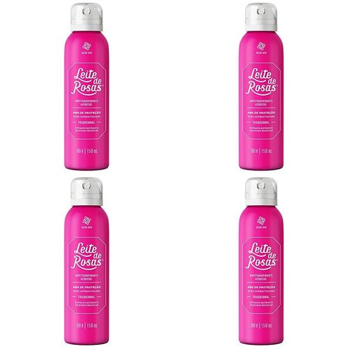 Kit c/4 Unidades de Desodorante Leite Rosa Aerosol Tradicional 150Ml