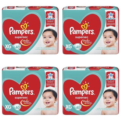 Kit 4 Fraldas Supersec Hiper ”Xg” Pampers Simples c/40 Unidades