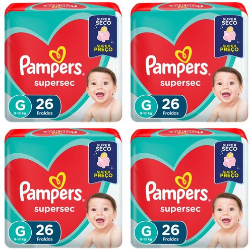 Kit 4 Fraldas Supersec ”G” Pampers Simples c/26 Unidades cada Kit 4 Fraldas Supersec ”G” Pampers Simples c/26 Unidades cada