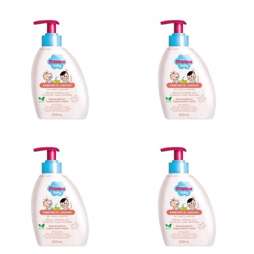 Kit c/4 Sabonetes Liquido Infantil Turma Da Mônica 200ml Perolado Frutas Vermelhas
