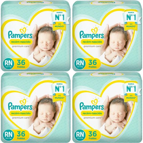 Kit 4 Fraldas Recem Nascido Premium Care ”Rn” Pampers Simples c/ 36 Unidades cada Kit 4 Fraldas Recem Nascido Premium Care ”Rn” Pampers Simples c/ 36 Unidades cada