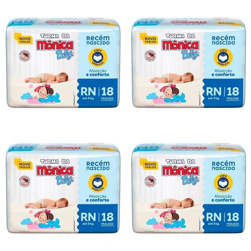 Kit 4 Fraldas Turma da Mônica Jumbinho Tamanho RN com 18 Unidades cada Kit 4 Fraldas Turma da Mônica Jumbinho Tamanho RN com 18 Unidades cada