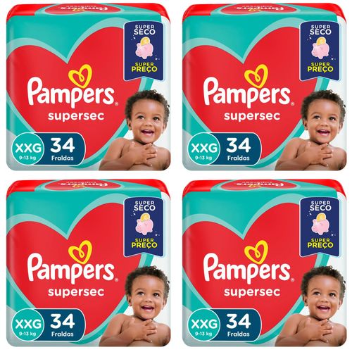 Kit 4 Fraldas Supersec Hiper ”Xxg” Pampers Simples c/34 Unidades cada