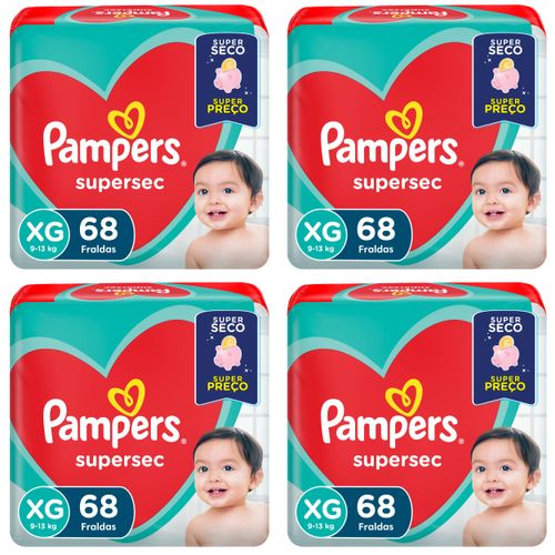Kit 4 Fraldas Supersec Jumbo ”Xg” Pampers Simples c/68 Unidades cada Kit 4 Fraldas Supersec Jumbo ”Xg” Pampers Simples c/68 Unidades cada