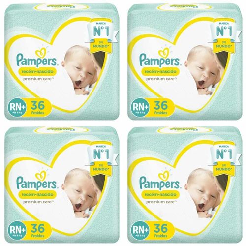 Kit 4 Fraldas Recem Nascido ”Rn+” Pampers Simples c/ 36 Unidades cada Kit 4 Fraldas Recem Nascido ”Rn+” Pampers Simples c/ 36 Unidades cada
