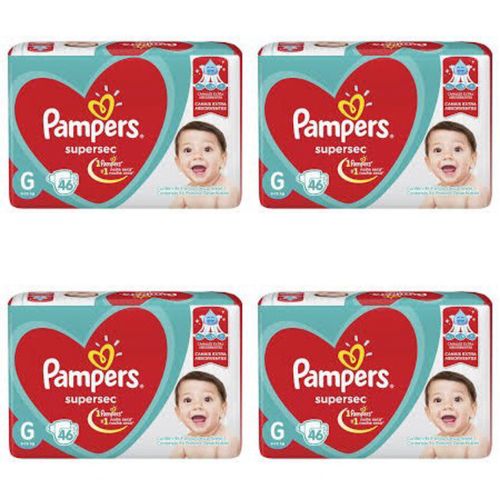 Kit 4 Fraldas Supersec Hiper ”G” Pampers Simples c/46 Unidades cada