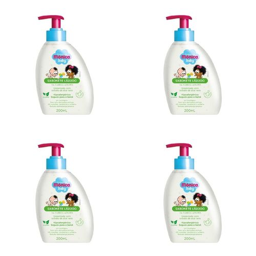Kit c/4 Sabonetes Liquido Infantil Turma Da Mônica 200ml Glicerinado Com Aloe Vera
