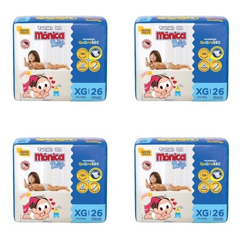 Kit 4 Fraldas Turma da Mônica Econômica XG com 26 Unidades cada