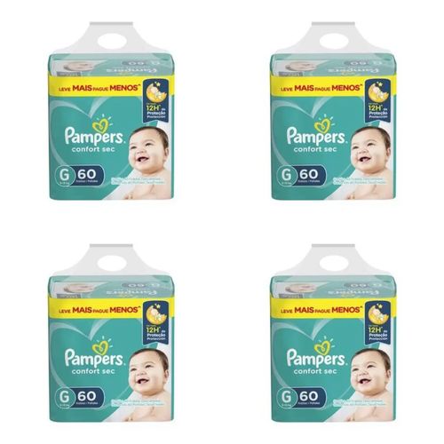 Kit 4 Fraldas Pampers Comfort Sec Hiper G c/60 Unidades cada Kit 4 Fraldas Pampers Comfort Sec Hiper G c/60 Unidades cada