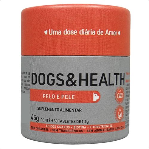 DOGS & HEALTH SUPLEMENTO PARA CÃES PELO E PELE 45G COM 30 TABLETES DOGS CARE