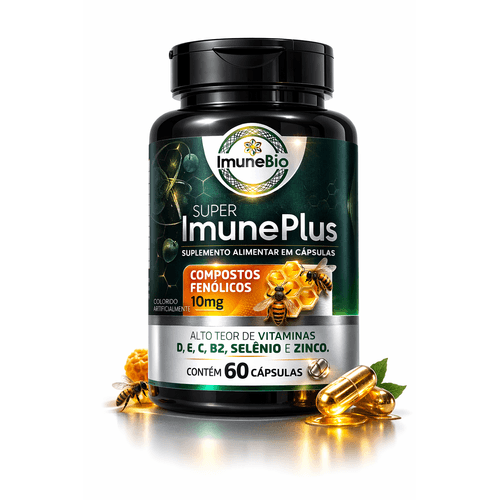 Suplemento Super Imune Plus 490 mg - 10 mg de Própolis + Vitaminas e Minerais Essenciais Premium - 60 Cáps.