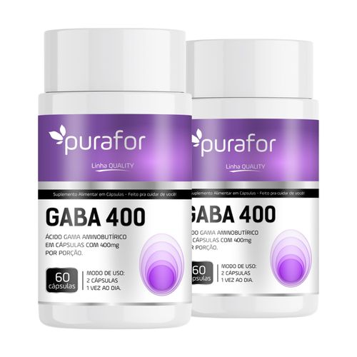Kit 2 GABA 400mg - Ácido Gama Aminobutírico 60 cápsulas Purafor