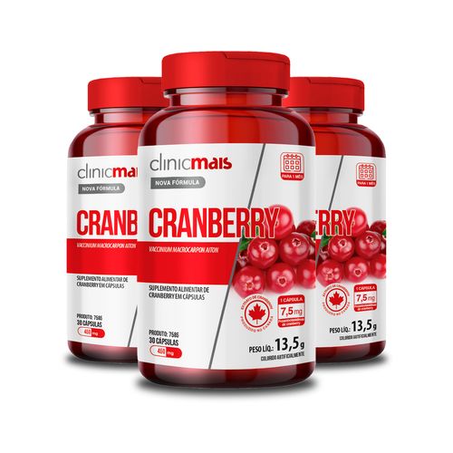 Kit 3 Cranberry ClinicMais 30 Cápsulas 450mg Kit 3 Cranberry ClinicMais 30 Cápsulas 450mg